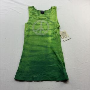 NWT Y2k 2000's Grunge Sledge USA Lime Green Ribbed Tie-dye Rhinestone Sz L
